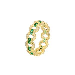 Gold-plated Cubic Zirconia Emerald and Diamond Loop Ring